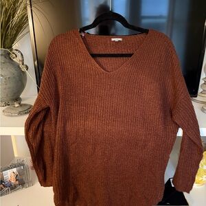 Charlotte Russe Brown V-Neck Sweater Ribbed Knit